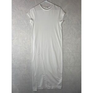 Zara White Cotton Jersey Short Sleeve Midi T-Shirt Dress with Side Slit Size S